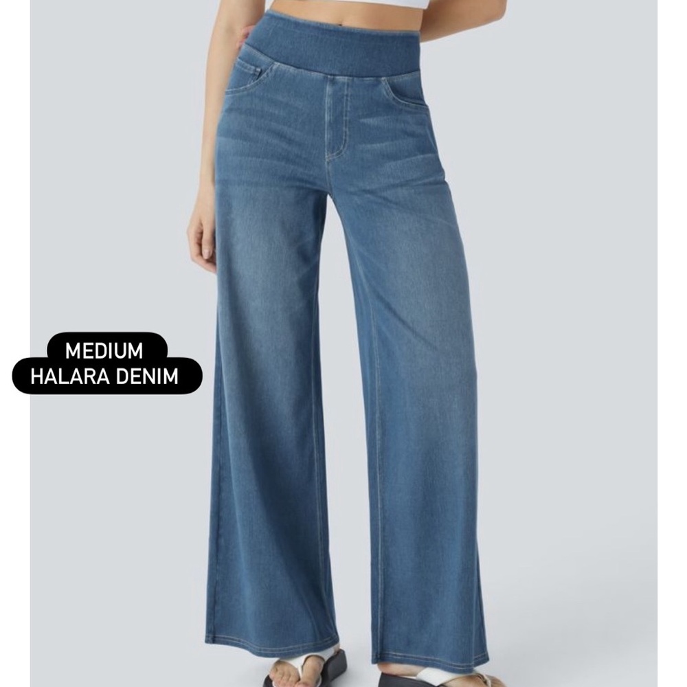 HALARA Medium Blue Wide Leg Denim Jeans